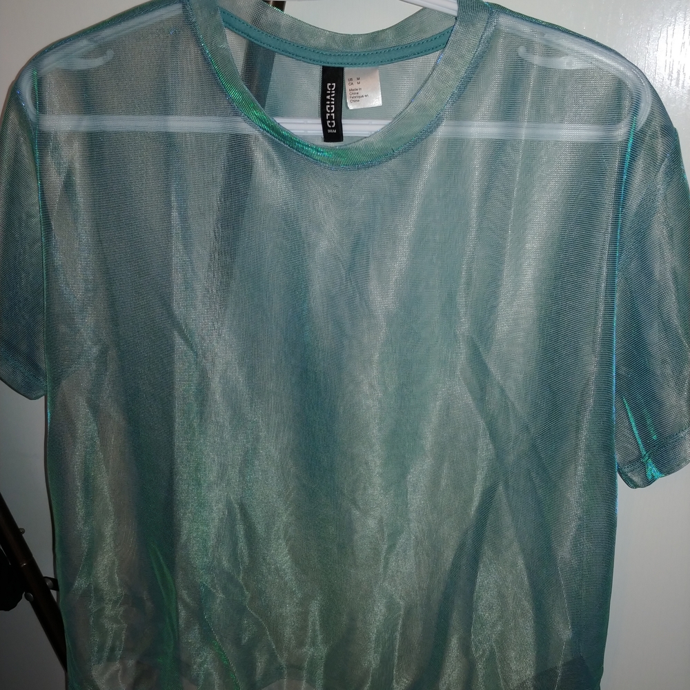 H&M Iridescent Teal Sheer Tee